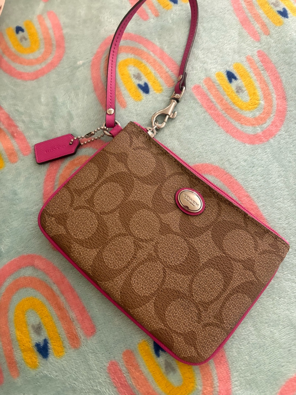 Coach Brown Signature Crossbody with Pink Trim